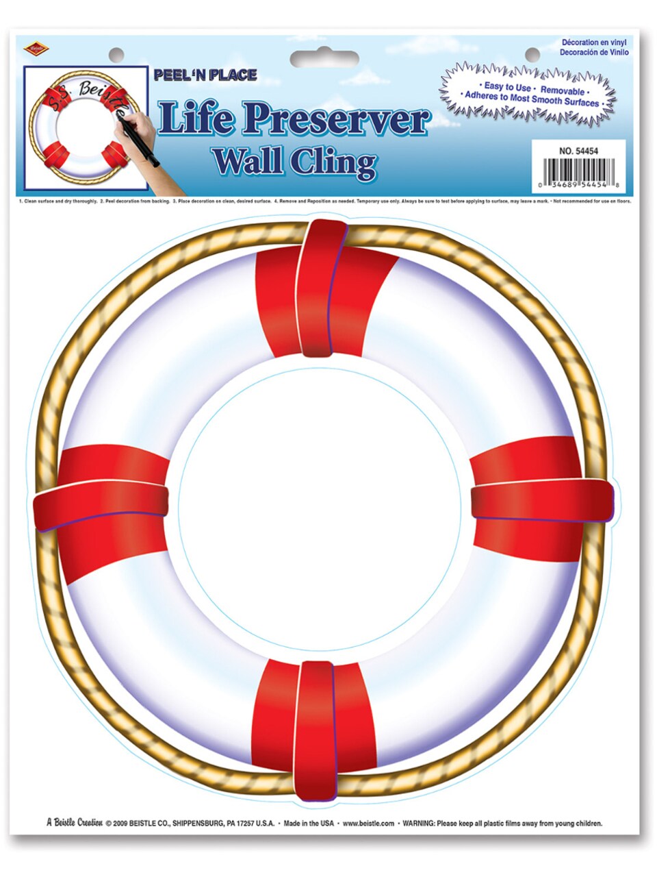 New Life Preserver Peel 'N Place Party Wall Clings Decoration